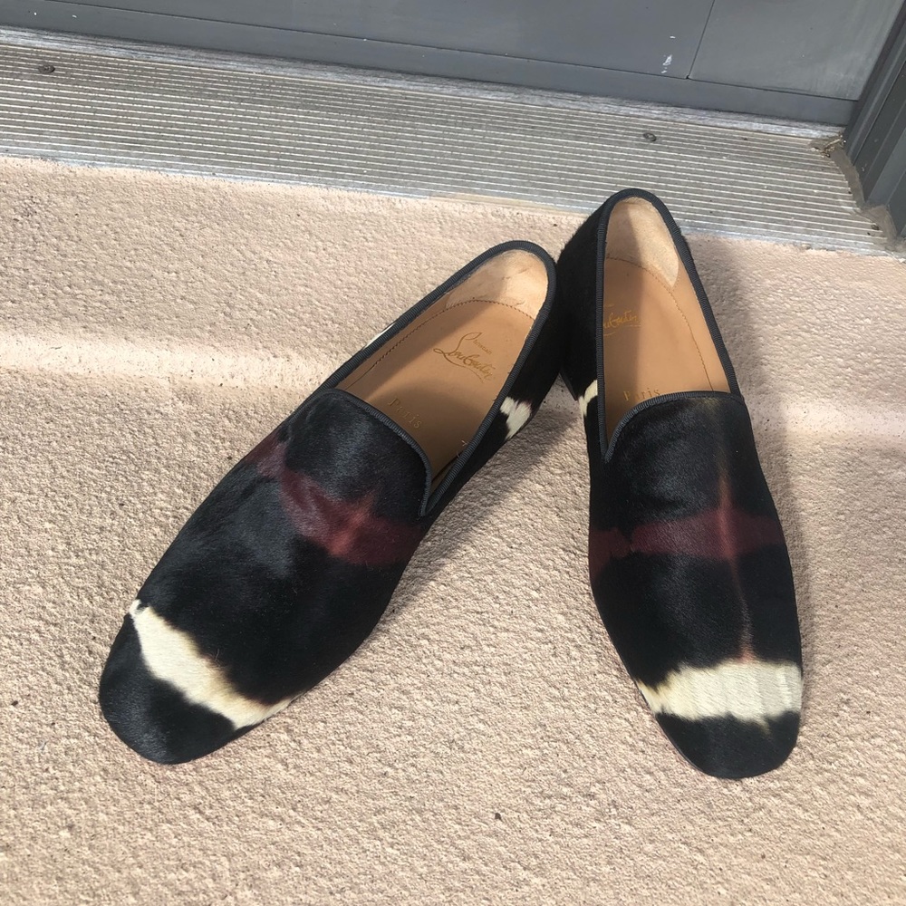 Christian Louboutin Mens Black Multi Calf Hair "henri Flat" Loafers Sz 40